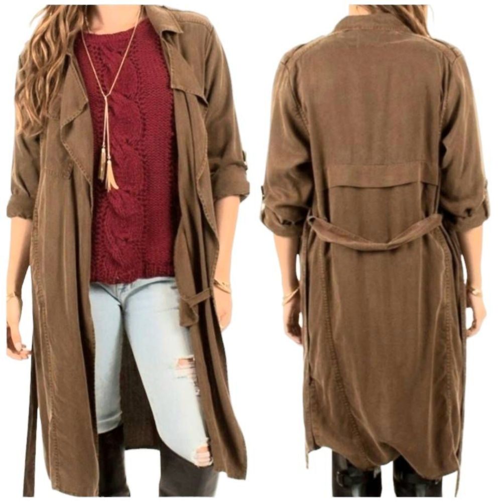 Black Swan Olive Duster Trench Coat Size Medium